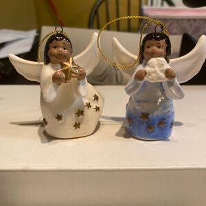 Elegant Ceramic Angel Ornaments - White and Blue